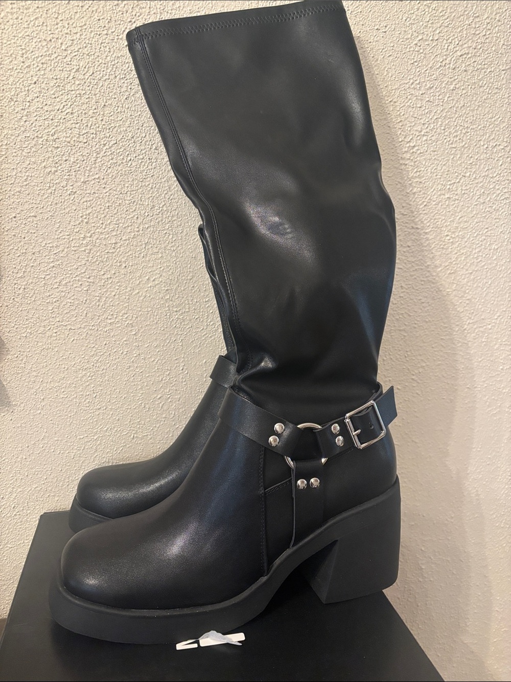 Madden NYC Black Knee-High Platform Harness Boots 11